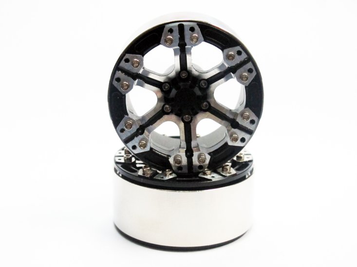 Alloy Beadlock 1.9 Wheel Rim Silver Black 1:10 RC Crawlers x 2 - Click Image to Close