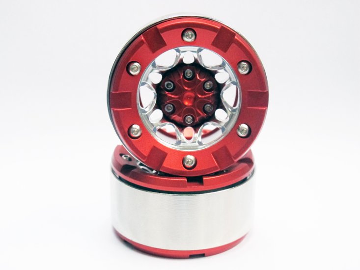 Alloy Beadlock 1.9 Wheel Rim Red Silver 1:10 RC Crawlers x 2 - Click Image to Close