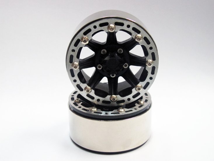 Alloy Beadlock 1.9 Wheel Rim Black Silver 1:10 RC Crawlers x 2 - Click Image to Close