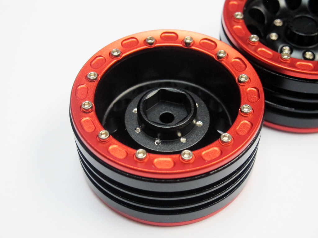 Alloy Beadlock 1.9 Wheel Rim Black Red 1:10 RC Crawlers x 2 - Click Image to Close